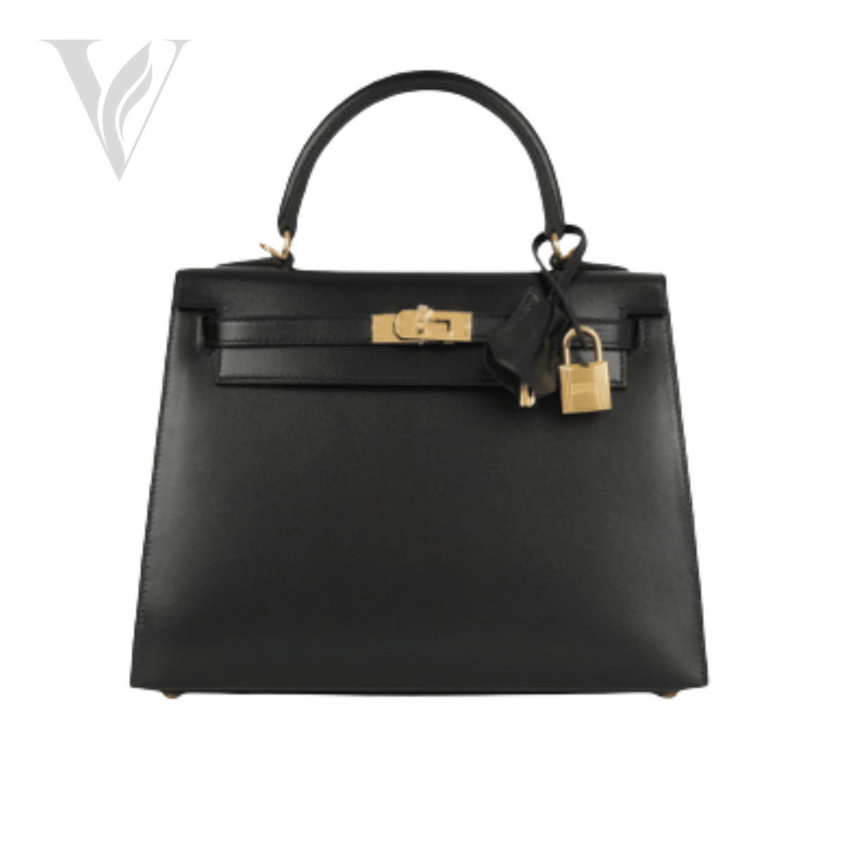 Hermès Kelly 28 Sellier Handbag - Black Box Calfskin Leather, Gold Hardware