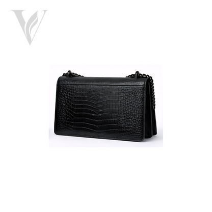 YSL Sunset Medium SO Croc-Embossed Bag - Black – View 3