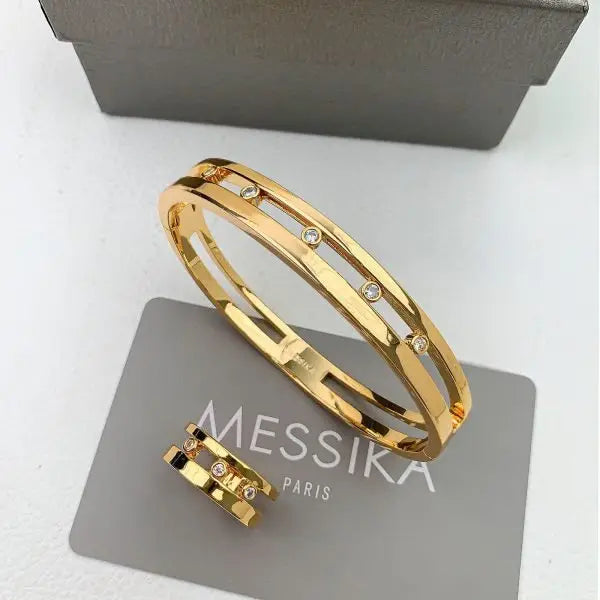 Modern Layered Pavé Double Hoop Earrings Mixed Gold Diamonds - view 5