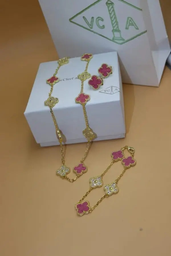 Modern Red Clover Diamond Necklace and Bracelet Set - view 6