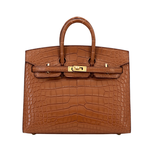Elegant Structured Carryall 25 Rich Brown Crocodile Bag