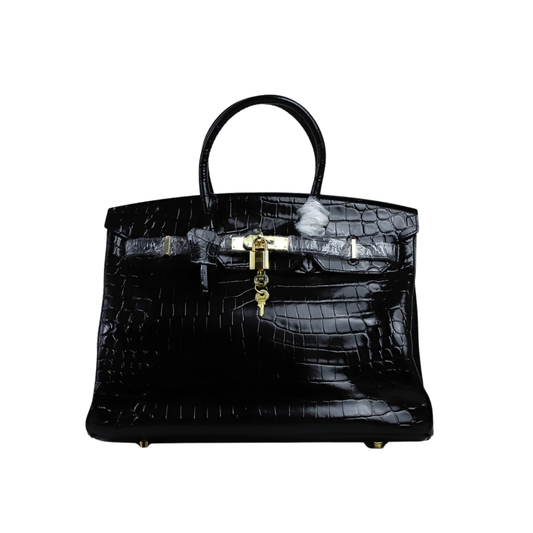 Premium-Look Structured Carryall 35 Porosus Crocodile Black Bag