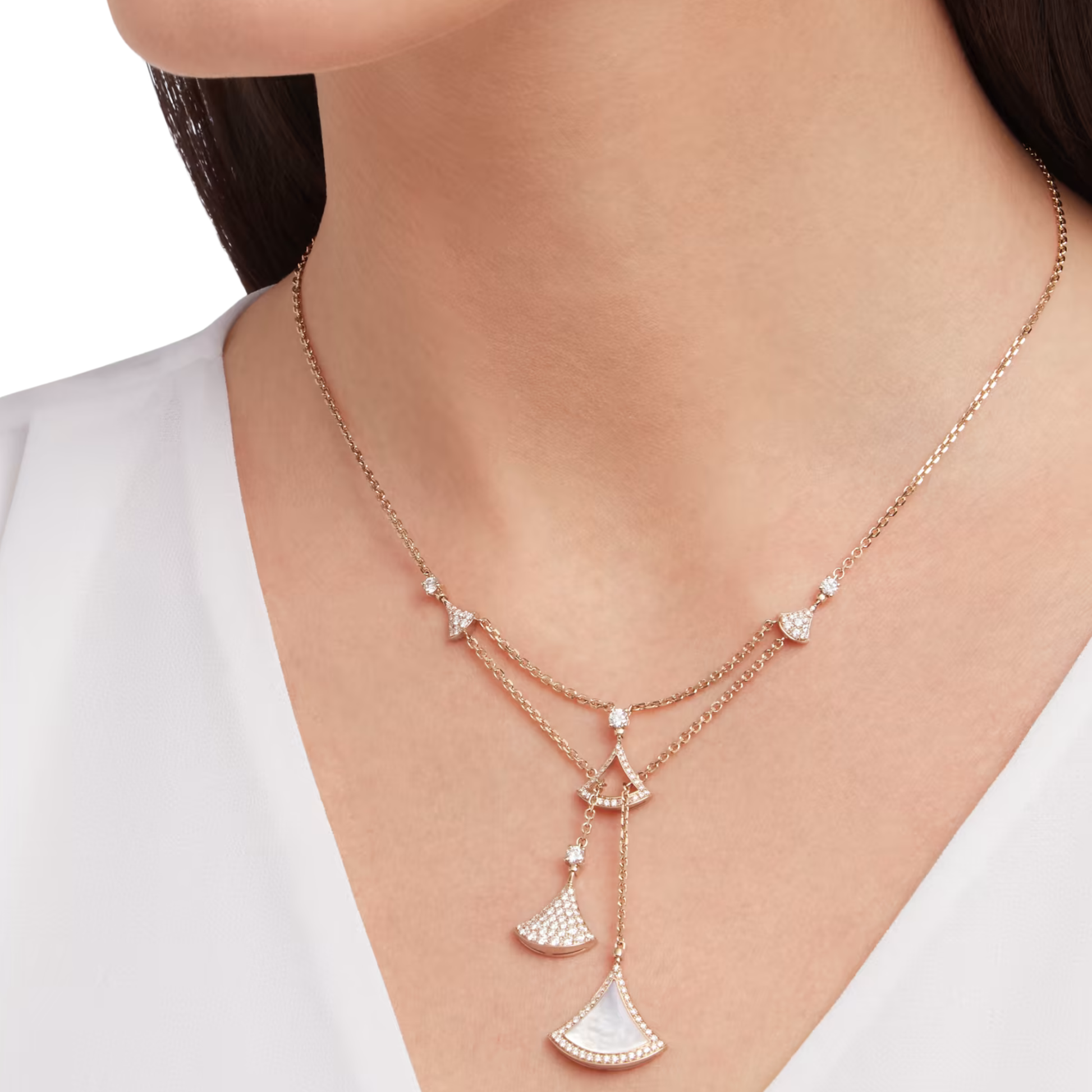 Modern 18k Rose Gold Divas Dream Diamond Necklace - view 3