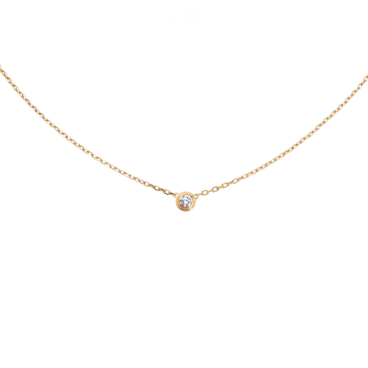 Modern D Amour Pendant 18k Gold Necklace Single Round Brilliant Cut Diamond