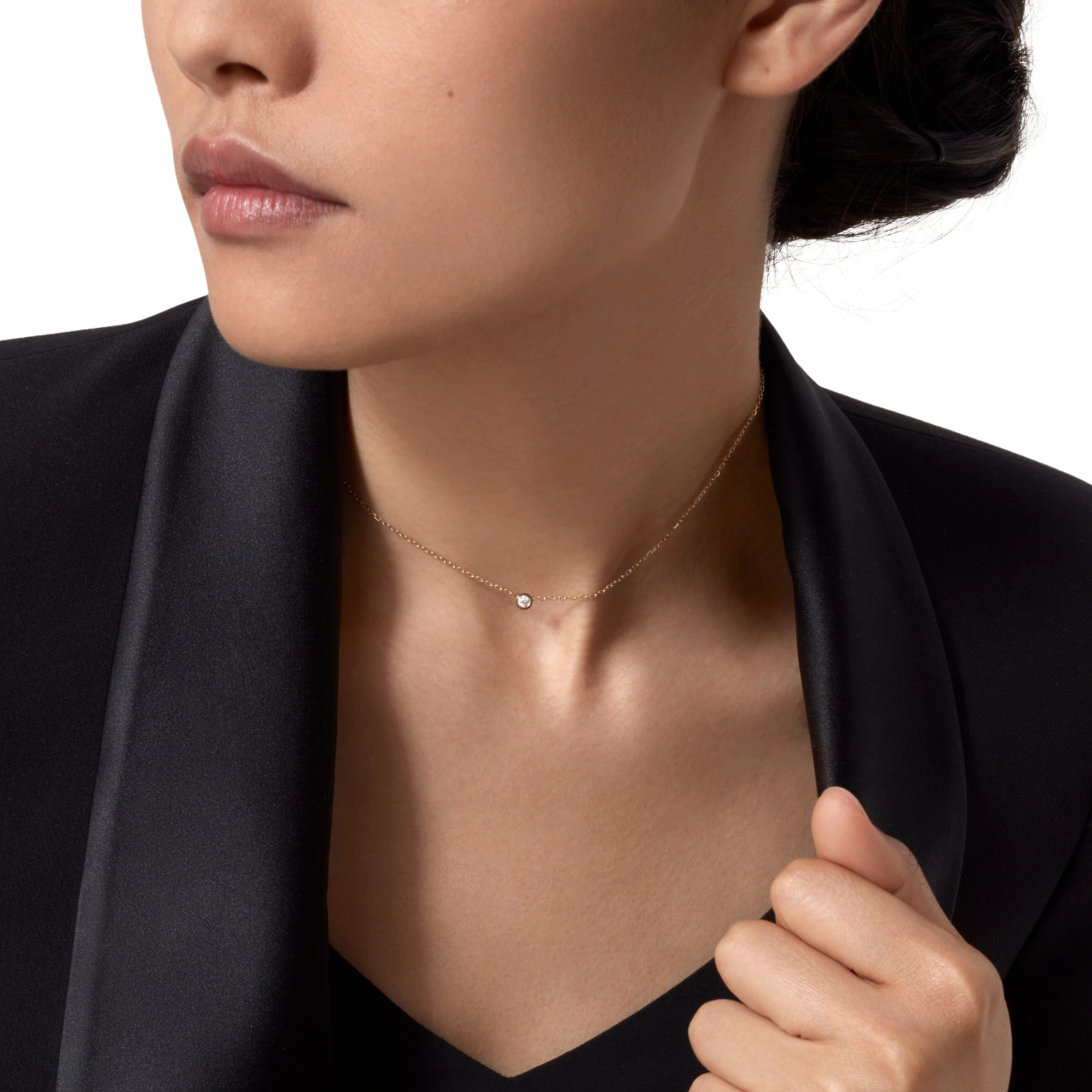 Modern D Amour Pendant 18k Gold Necklace Single Round Brilliant Cut Diamond - view 4