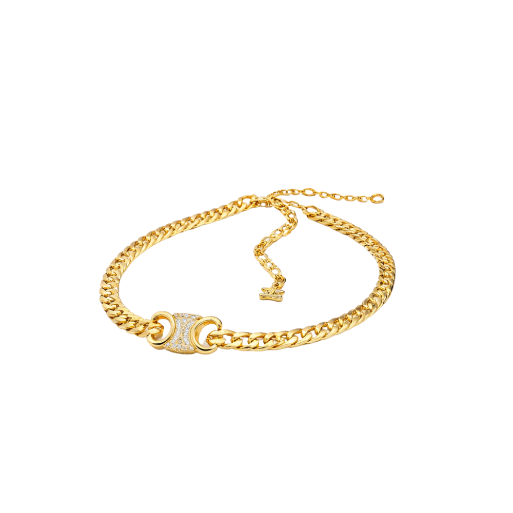 Sophisticated Triomphe Gourmette Necklace Bracelet Set Gold Crystals - view 2