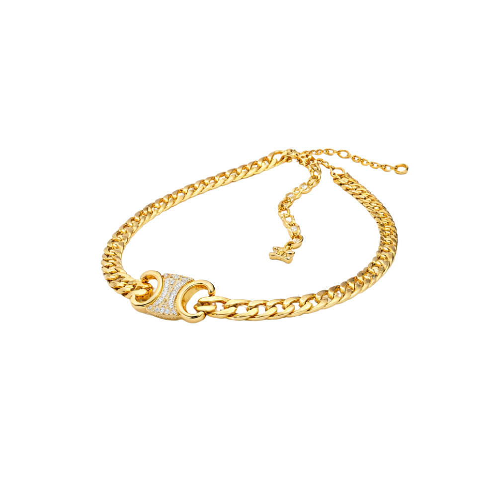 Sophisticated Triomphe Gourmette Necklace Bracelet Set Gold Crystals - view 3