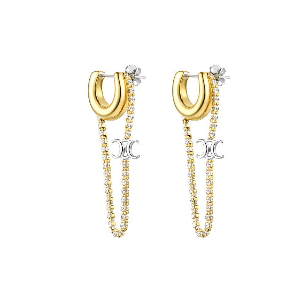 Detailed Triomphe Hoop Earrings Gold Crystals