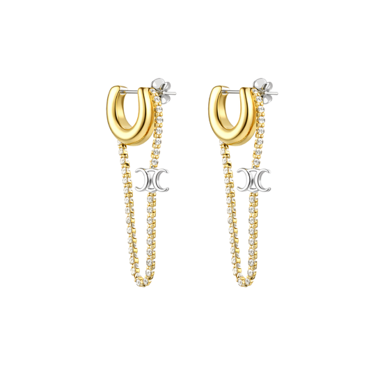 Detailed Triomphe Hoop Earrings Gold Crystals