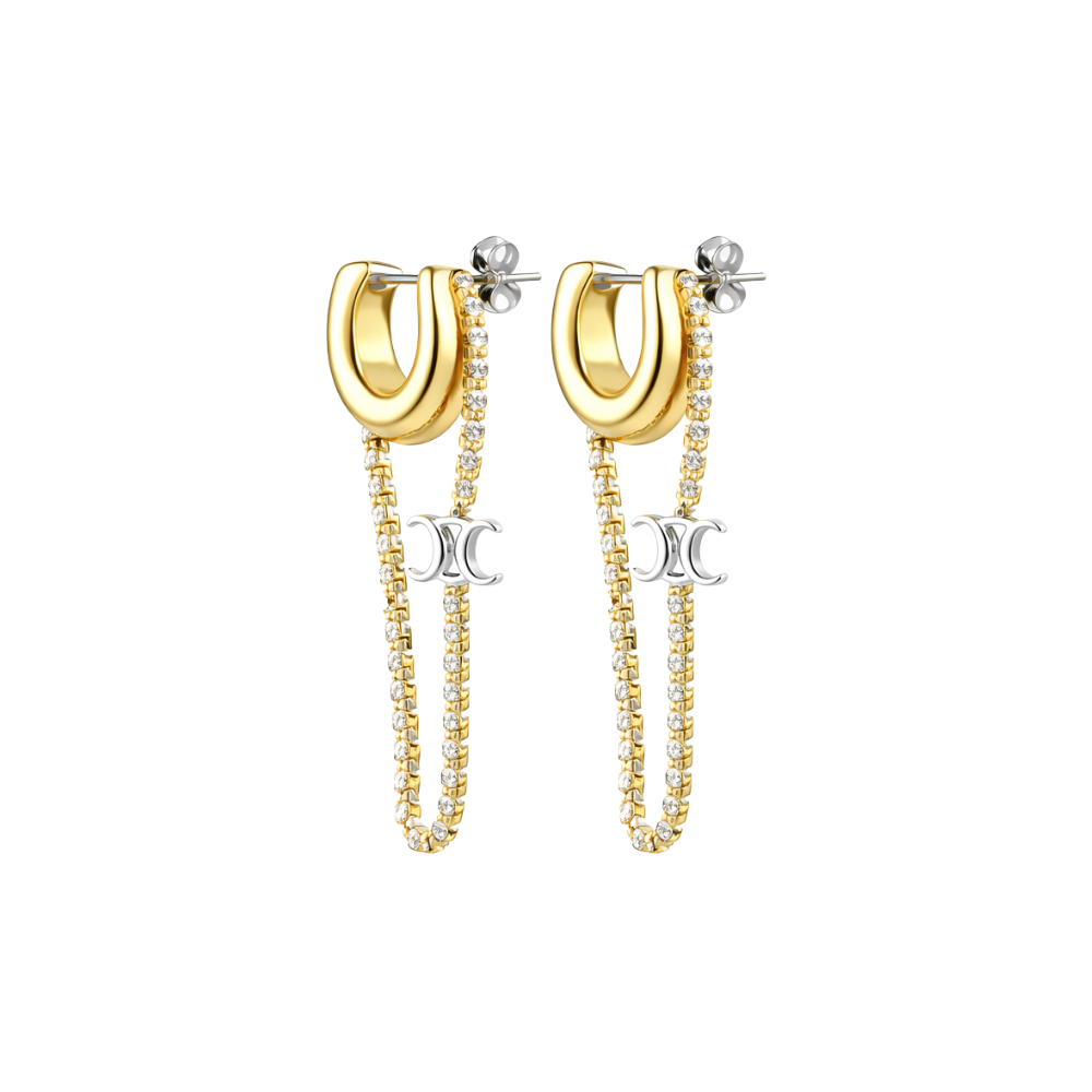 Detailed Triomphe Hoop Earrings Gold Crystals - view 2