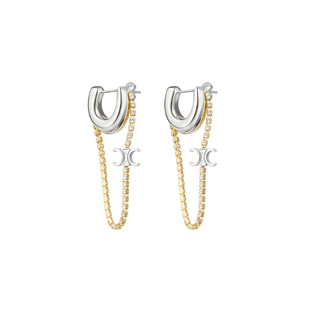Modern Triomphe Hoop Earrings Si Er Gold Crystals - view 2