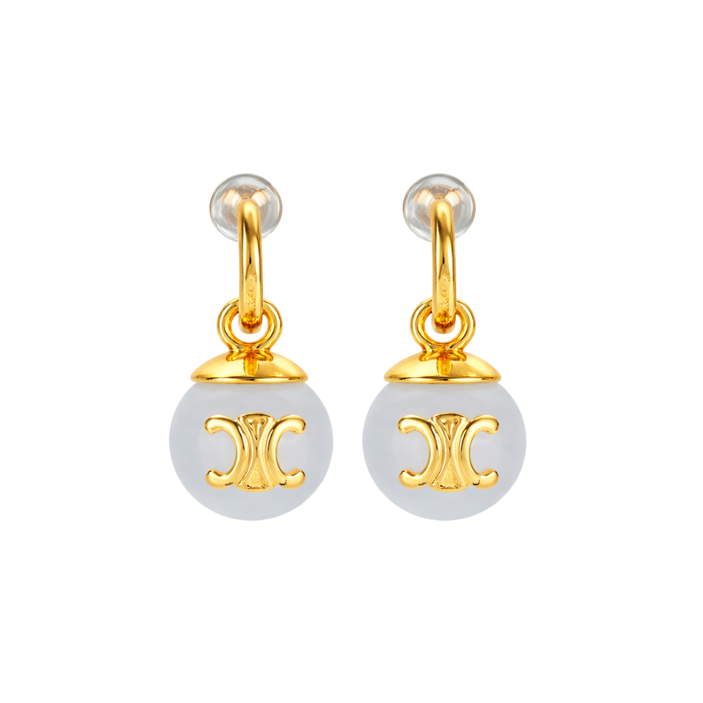 Premium-Look Triomphe Pearl Drop Earrings Gold Glass Beads - view 3