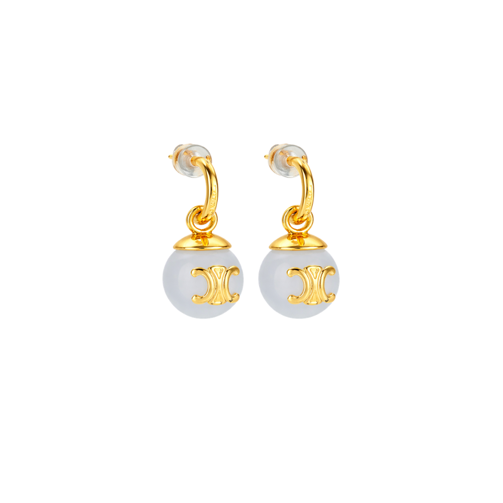 Premium-Look Triomphe Pearl Drop Earrings Gold Glass Beads