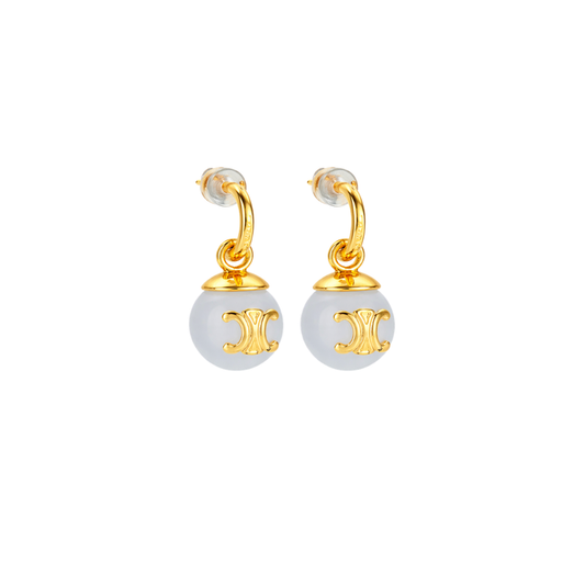 Premium-Look Triomphe Pearl Drop Earrings Gold Glass Beads