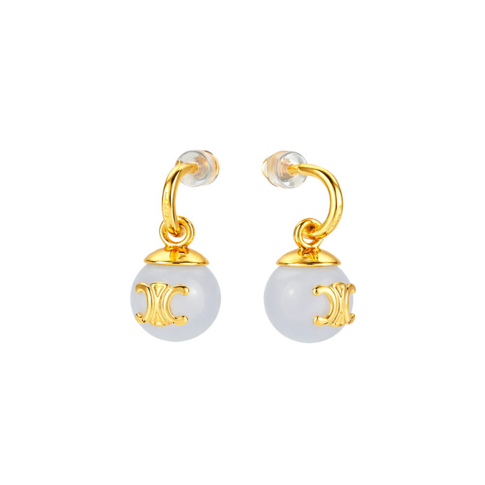 Premium-Look Triomphe Pearl Drop Earrings Gold Glass Beads - view 2