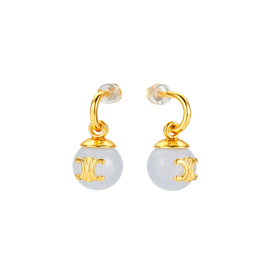 Premium-Look Triomphe Pearl Drop Earrings Gold Glass Beads - view 2