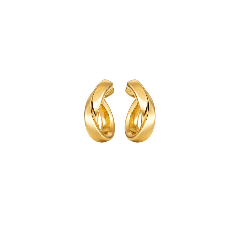 Polished Twisted Hoop Earrings Gold Finish Ivory Enamel - view 2