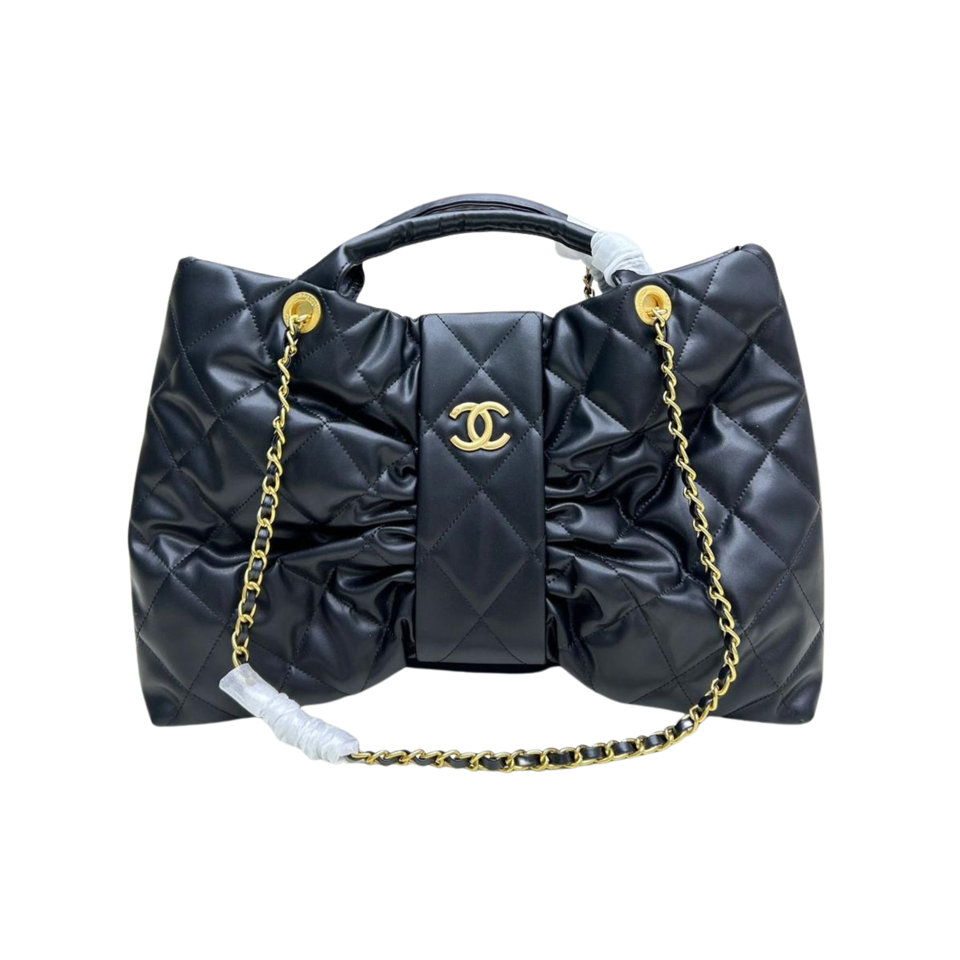 Clean-Finish Bow Black Lambskin Bag