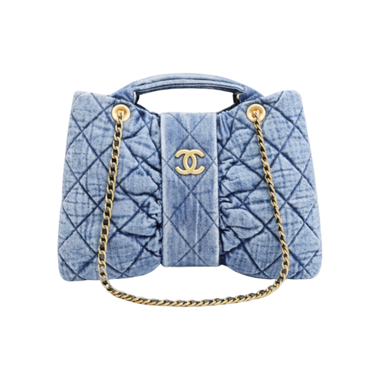 Modern Bow Blue Washed Denim Bag