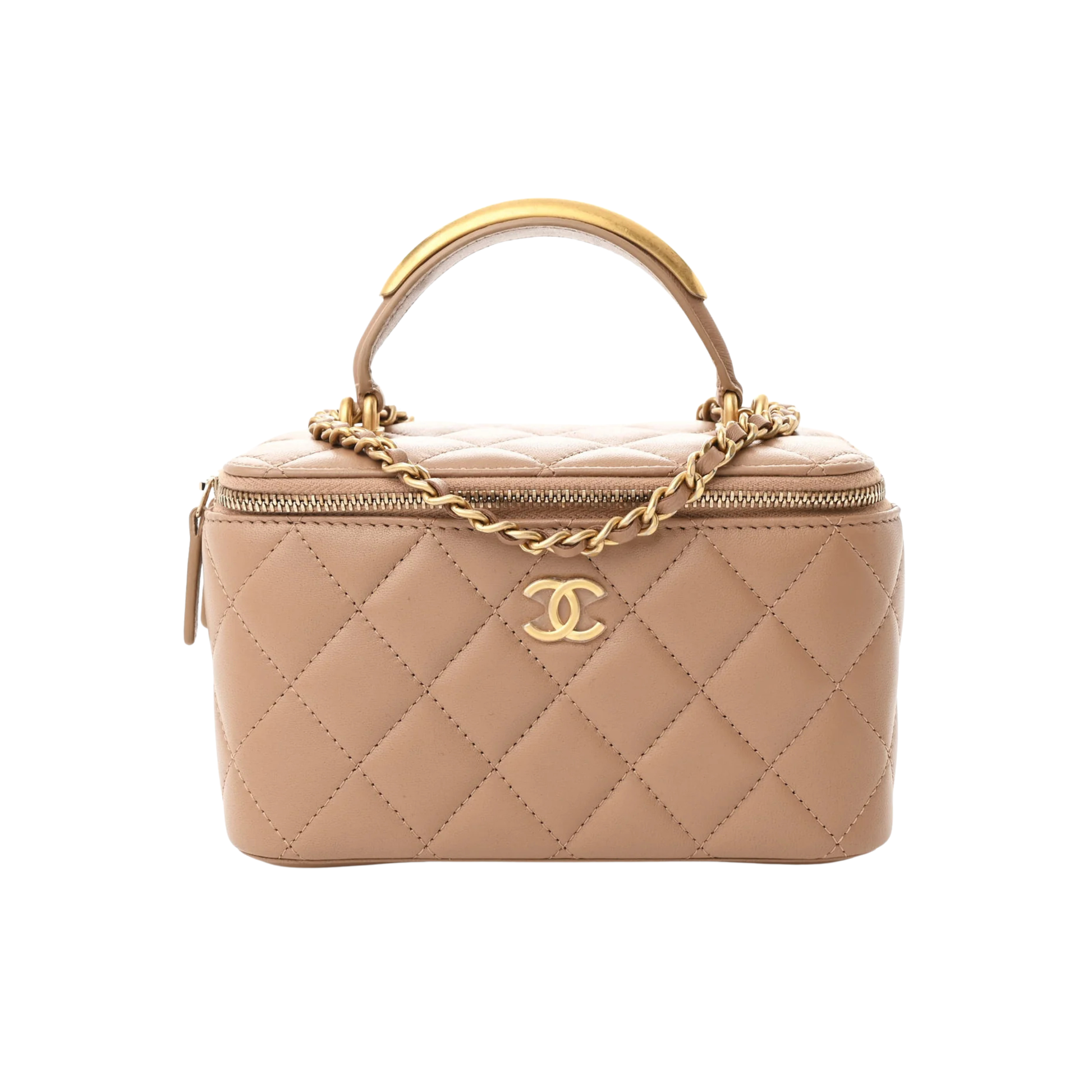 Statement Small Vanity Case Chain Beige Bag