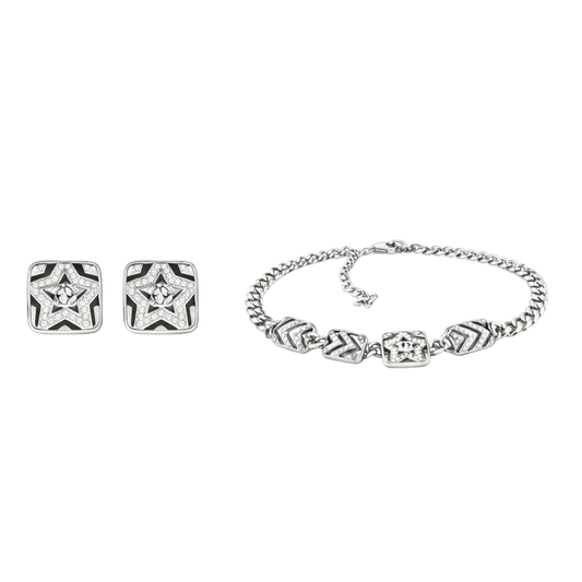Clean-Finish Cc Logo Star Pendant Necklace Earrings Set