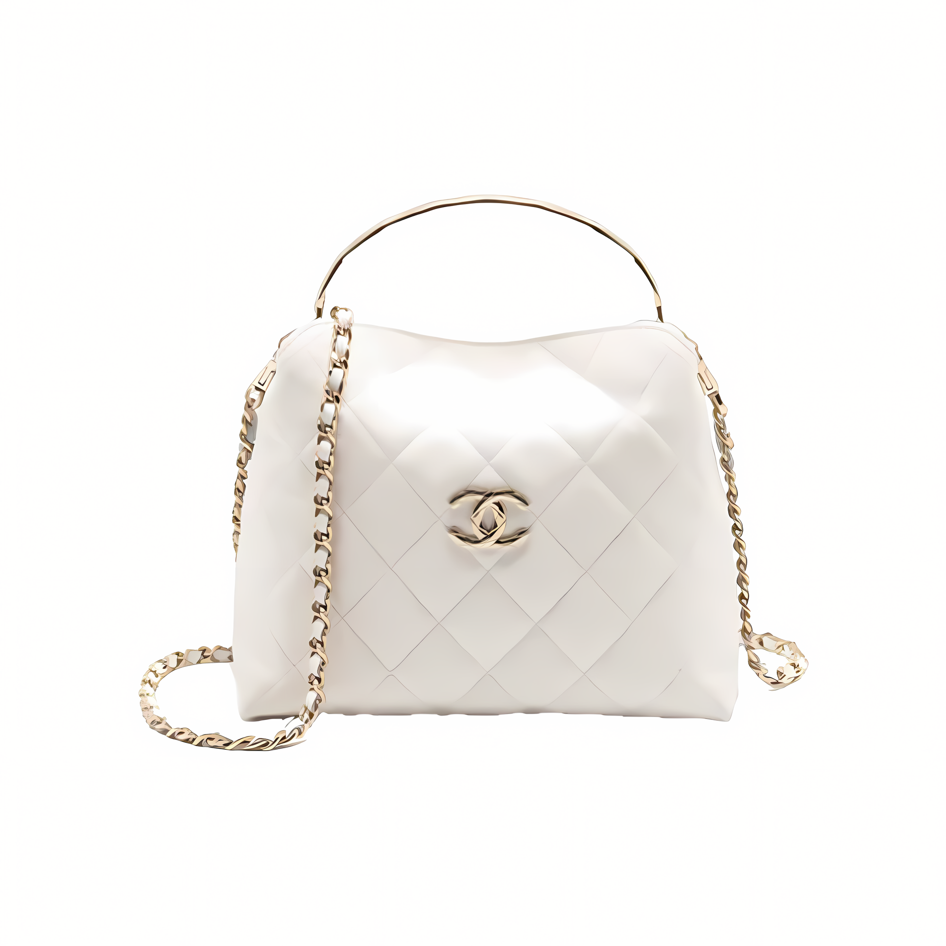 Detailed 25s Coco Crush Handle Caviar White Lghw Bag