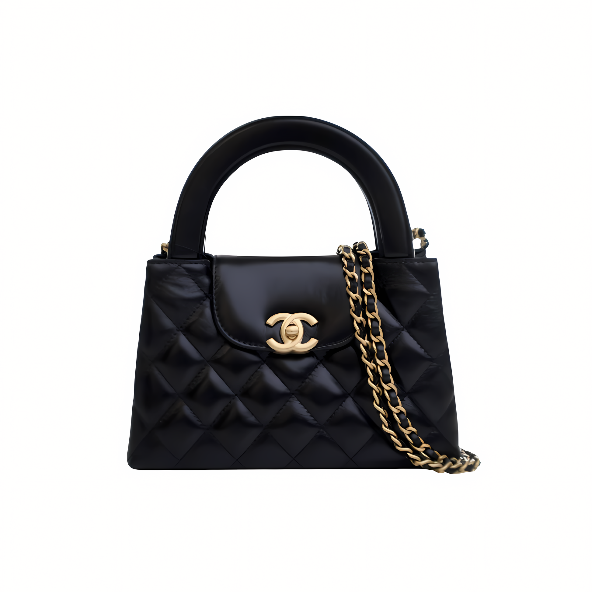Refined Small Structured Top-Handle Mini Shopping Shiny Bag