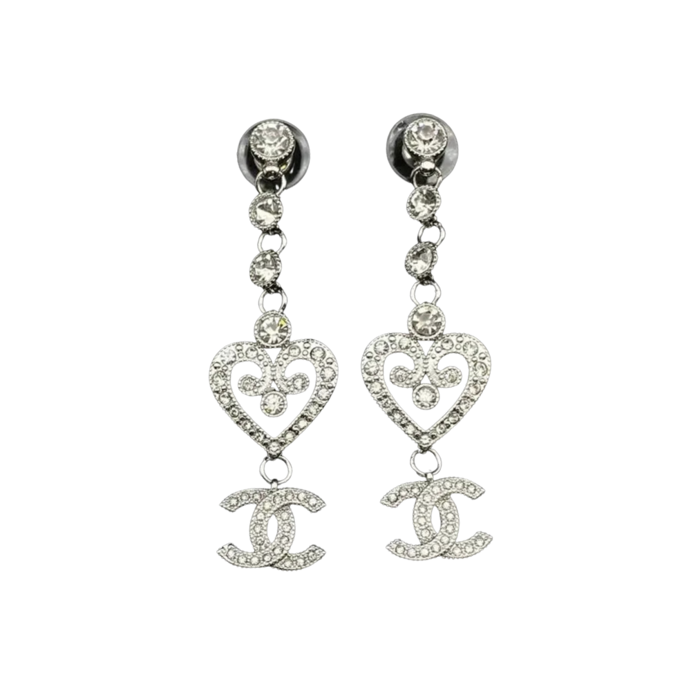 Elevated Heart Cc Logo Drop Earrings Si Er Tone