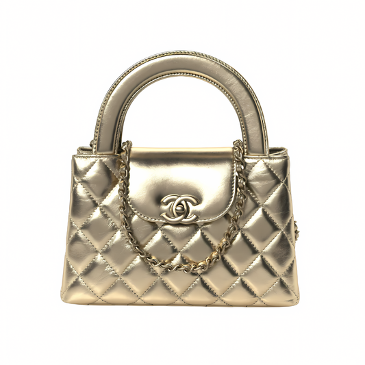 Premium-Look Small Structured Top-Handle Shopper Metallic Gold Bag