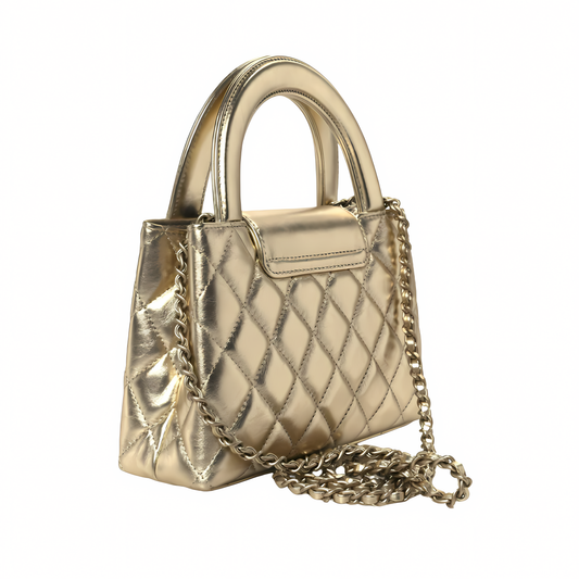 Premium-Look Small Structured Top-Handle Shopper Metallic Gold Bag - view 2