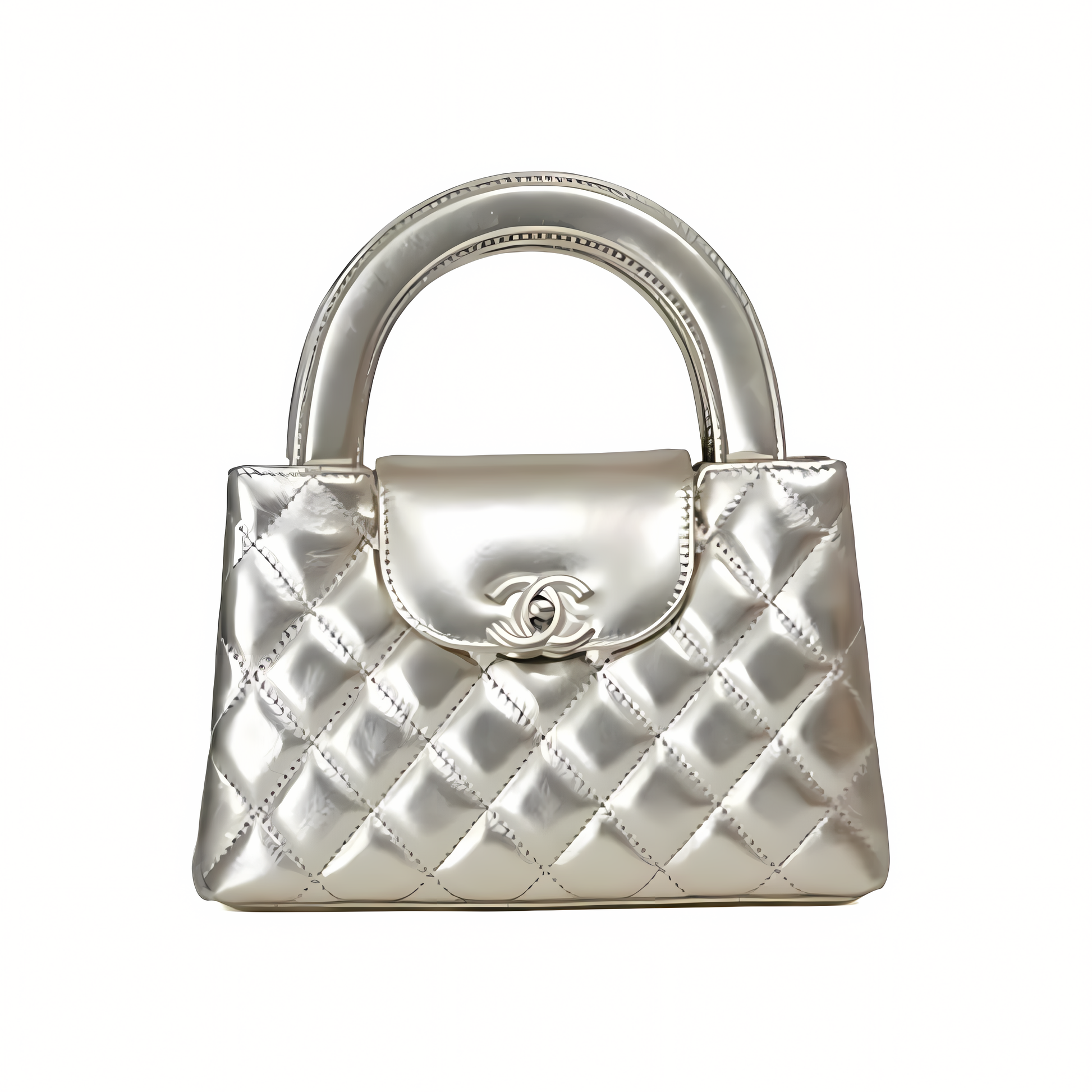 Sharp Structured Top-Handle Si Er Mirrored Calfskin Bag