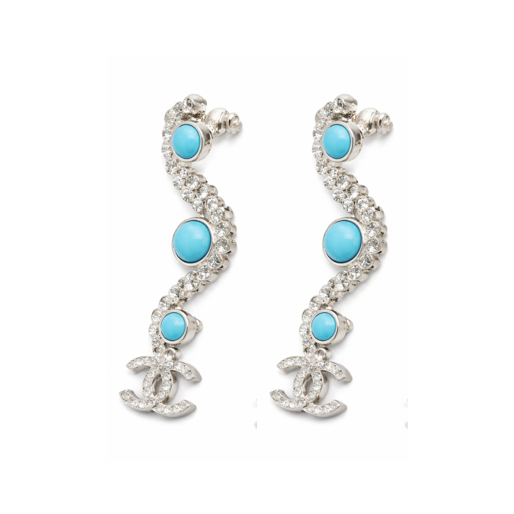 Timeless Turquoise Crystal Cclogo Drop Earrings - view 2