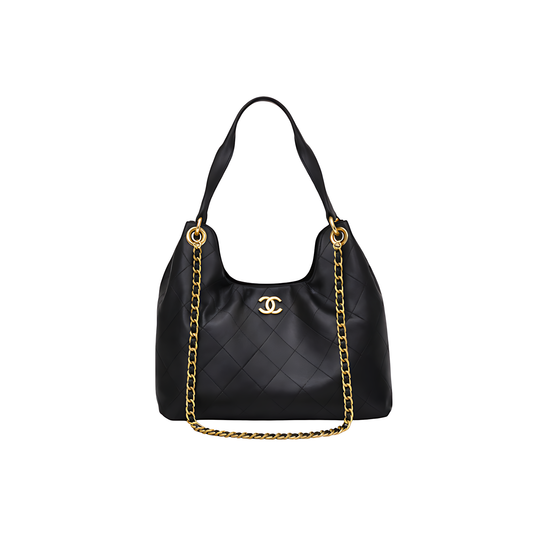 Sophisticated Medium Hobo Handbag Black Calfskin