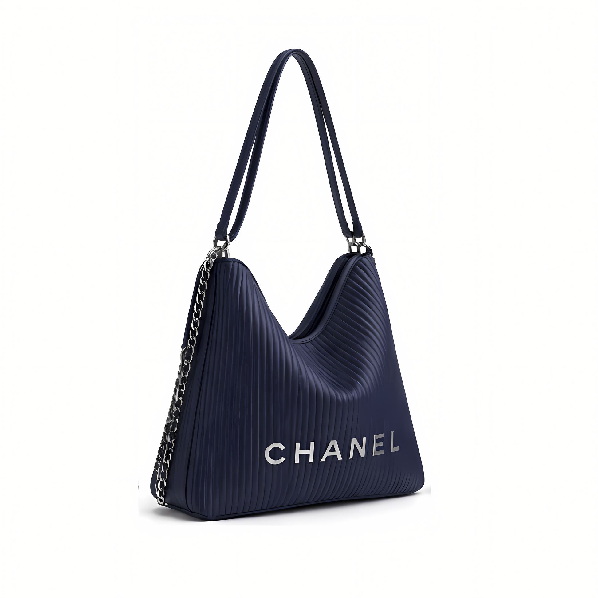 Detailed Maxi Hobo Ribbed Leather Blue Bag - view 2
