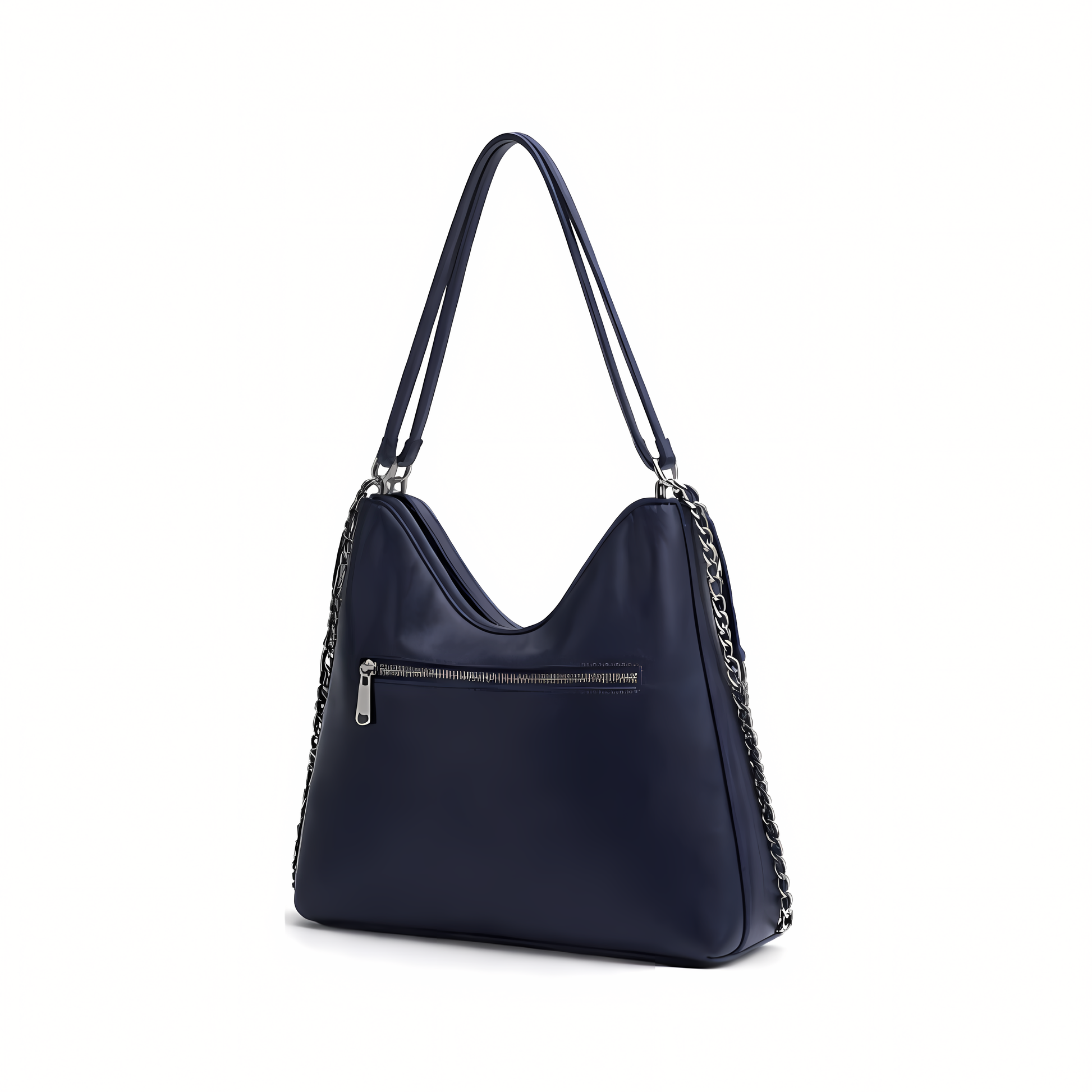 Detailed Maxi Hobo Ribbed Leather Blue Bag - view 3