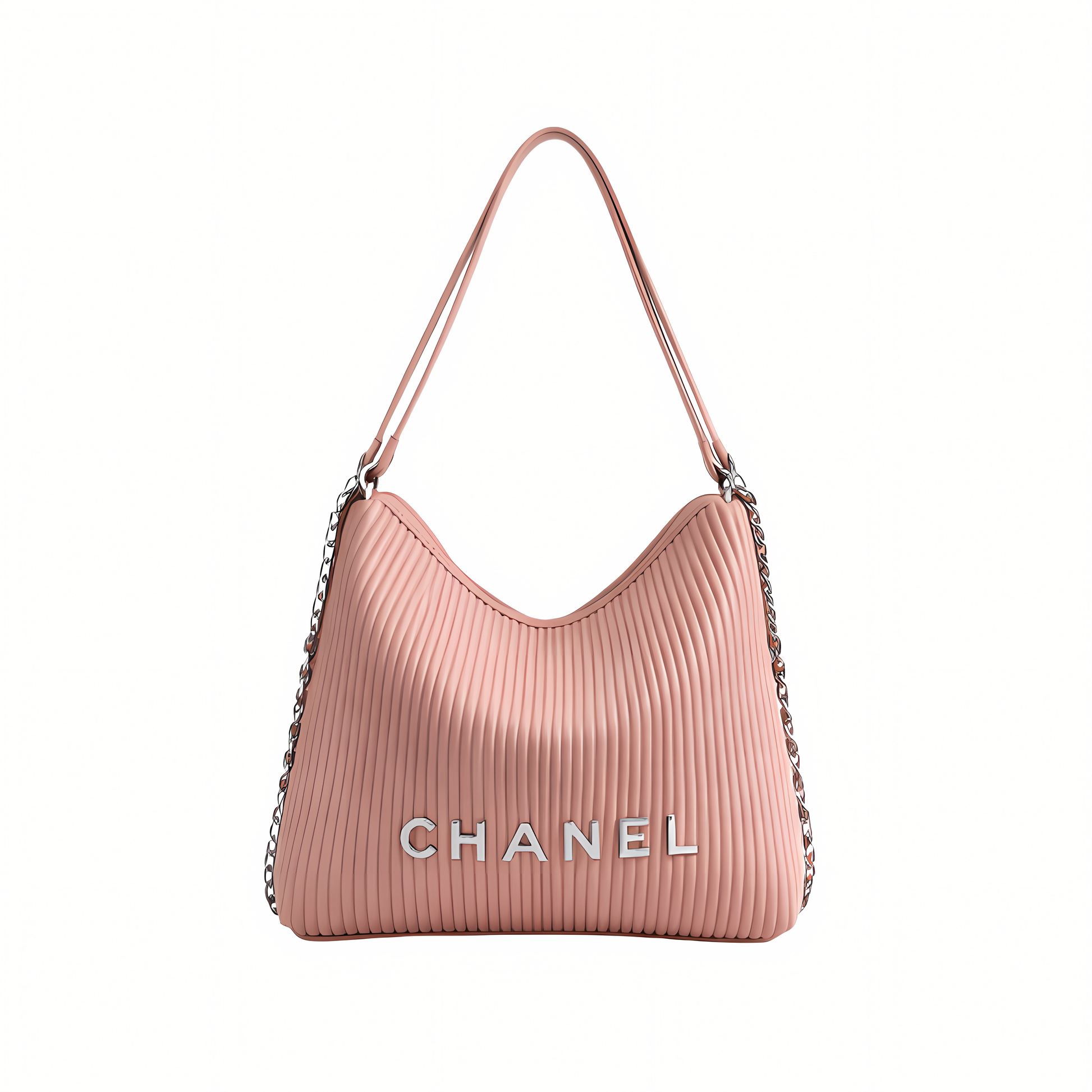 Sharp Pleated Ribbed Hobo Light Pink Bag