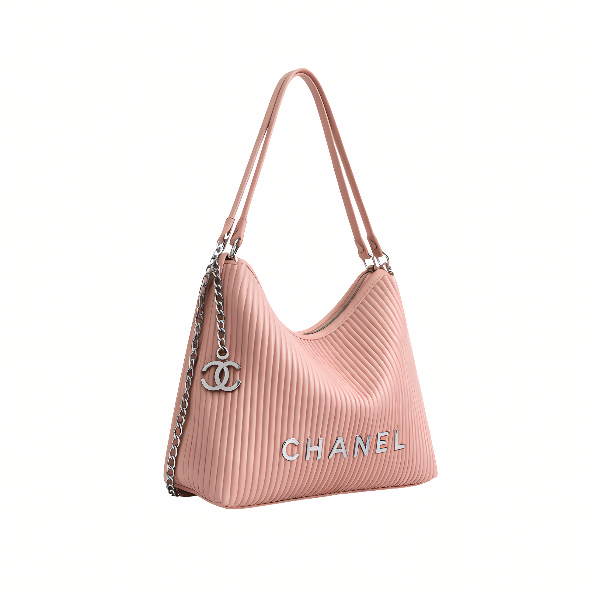 Sharp Pleated Ribbed Hobo Light Pink Bag - view 2