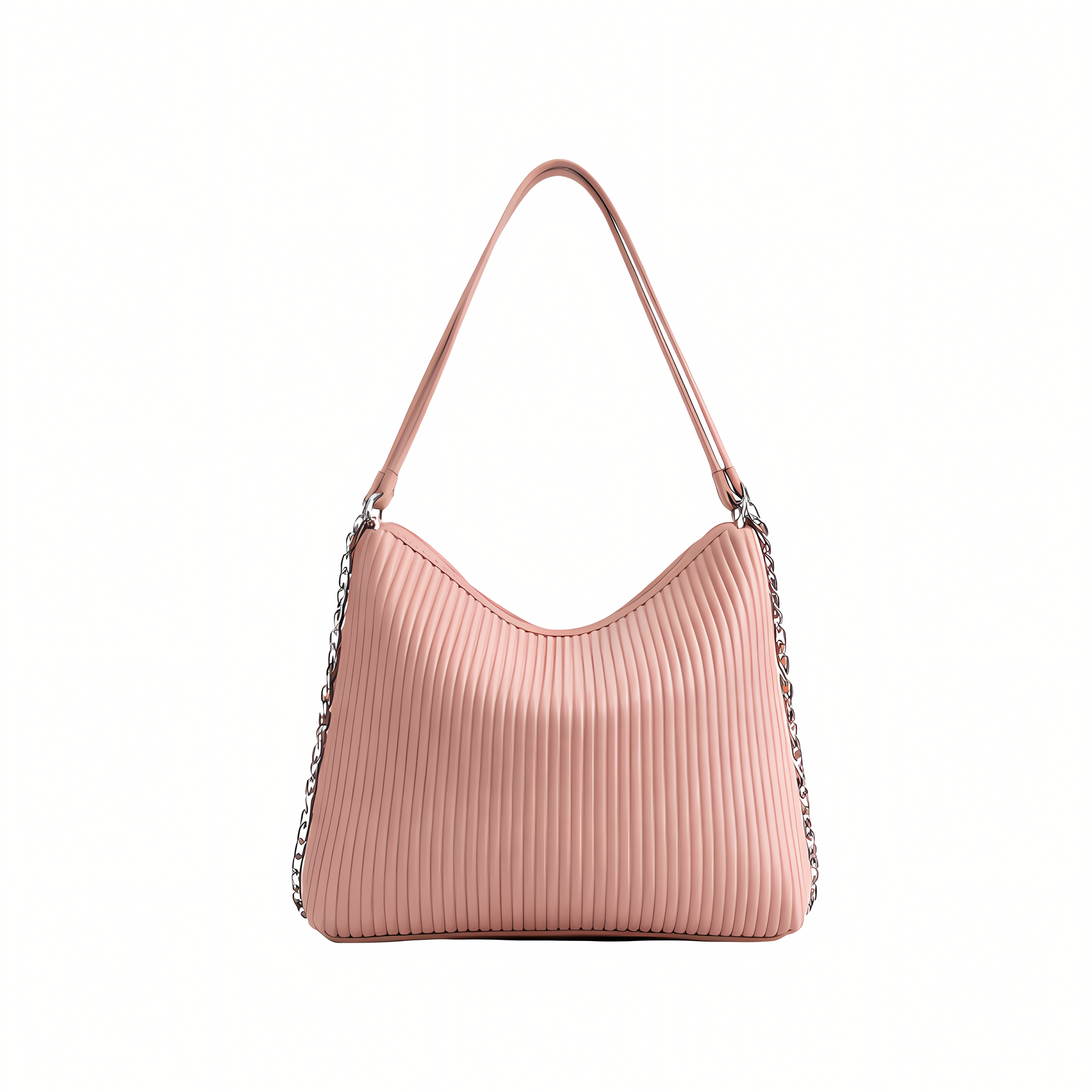 Sharp Pleated Ribbed Hobo Light Pink Bag - view 3