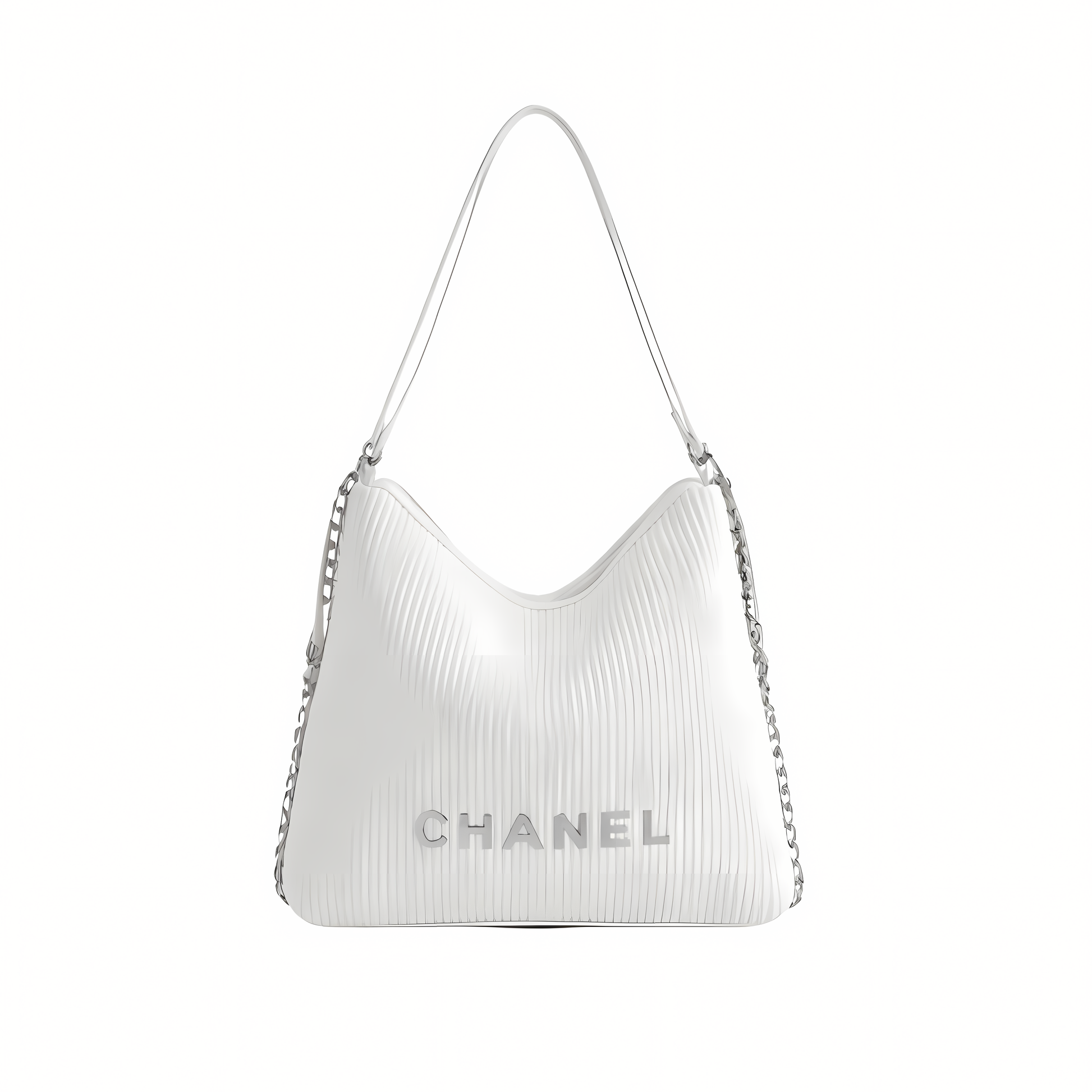 Elevated Pleated Ribbed Hobo Light White Bag