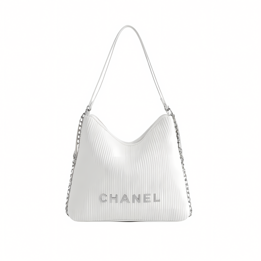 Elevated Pleated Ribbed Hobo Light White Bag