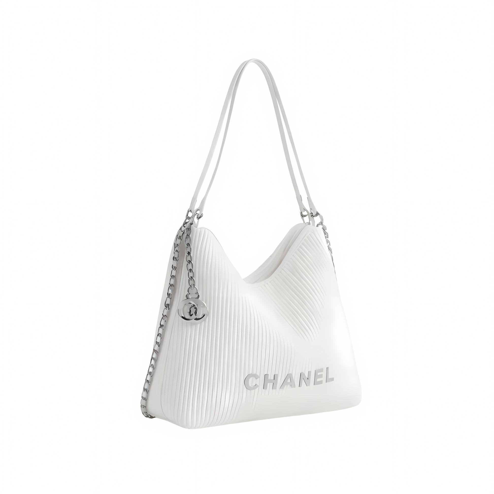 Elevated Pleated Ribbed Hobo Light White Bag - view 2