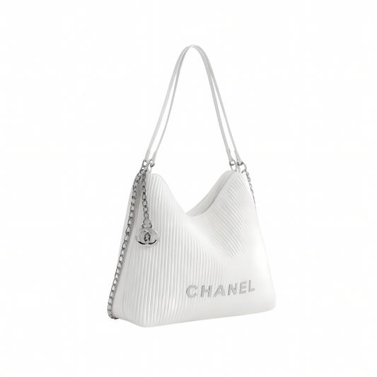 Elevated Pleated Ribbed Hobo Light White Bag - view 2
