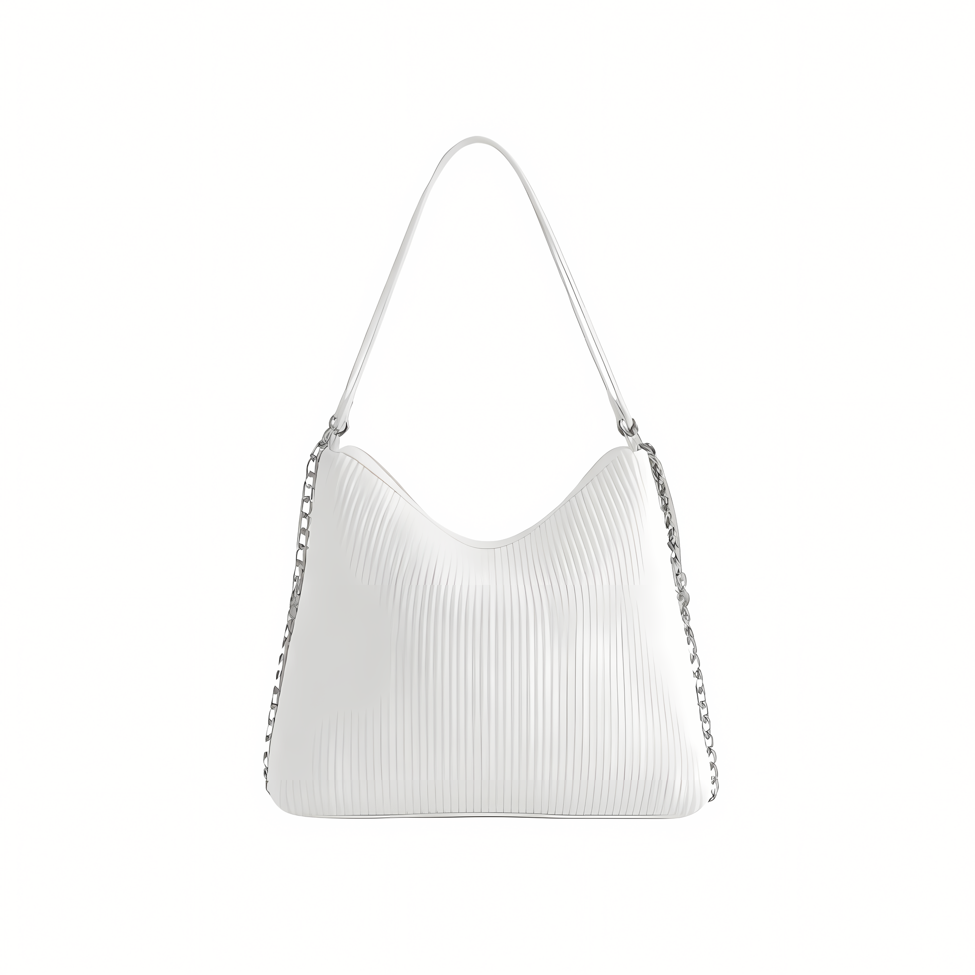 Elevated Pleated Ribbed Hobo Light White Bag - view 3