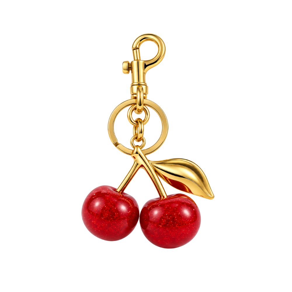 Cherry Bag Charm Keychain Red Gold