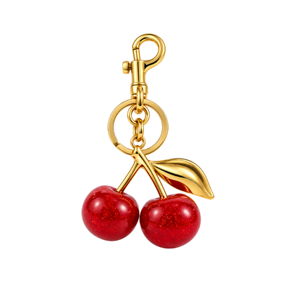 Cherry Bag Charm Keychain Red Gold