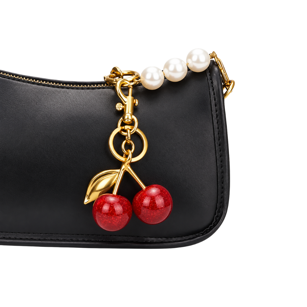 Cherry Bag Charm Keychain Red Gold