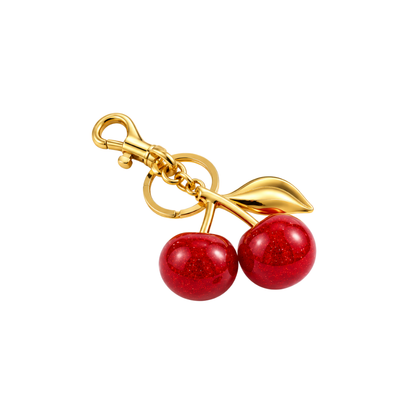 Cherry Bag Charm Keychain Red Gold
