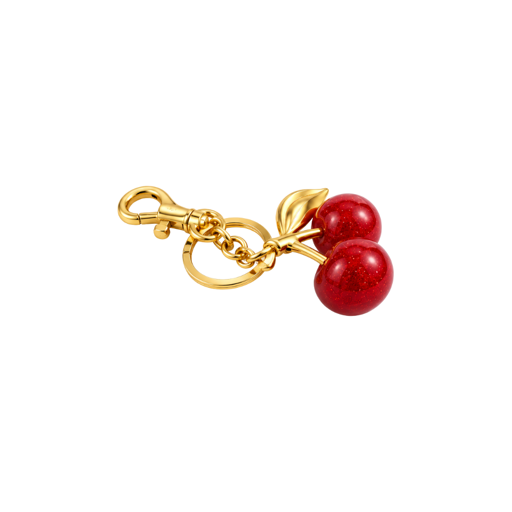 Cherry Bag Charm Keychain Red Gold