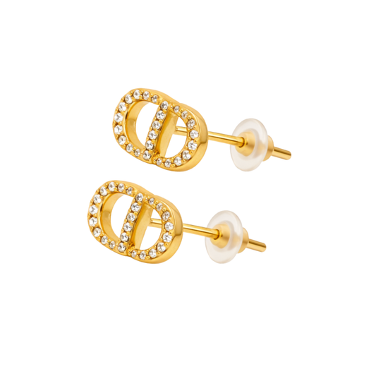 Dressy Cd Crystal Stud Earring Gold - view 2