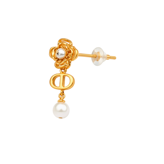 Sharp Cd Floral Pearl Drop Earring Gold - view 2